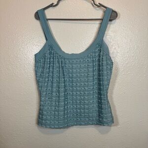 Anthropologie Light Blue Scoop Neck Ruffle Tank Top Wide Strap Size Large New